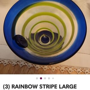 Rainbow Stripe Large Glass Salad/Fruitbowl Blue and Green, White